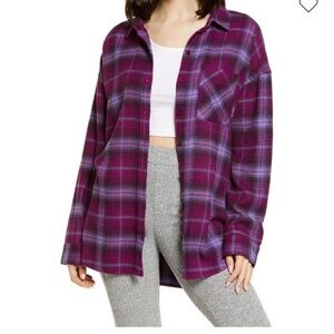 BP. 
Boyfriend Plaid Button-Up Shirt - Purple Jess Plaid